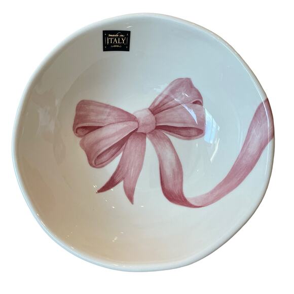 Made in Italy PINK BOW Serving Bowl 10in Ceramic by CERAMICA CUORE New - Picture 1 of 14